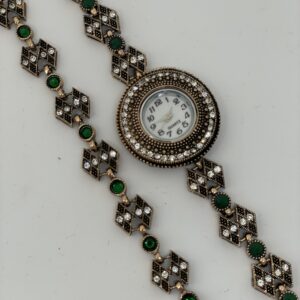 Yeşil taşlı vintage saat - Görsel 2