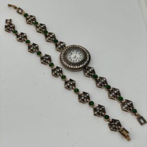 Yeşil taşlı vintage saat - Görsel 4