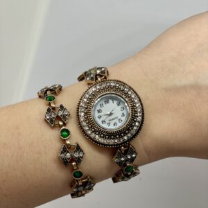 Yeşil taşlı vintage saat - Görsel 3